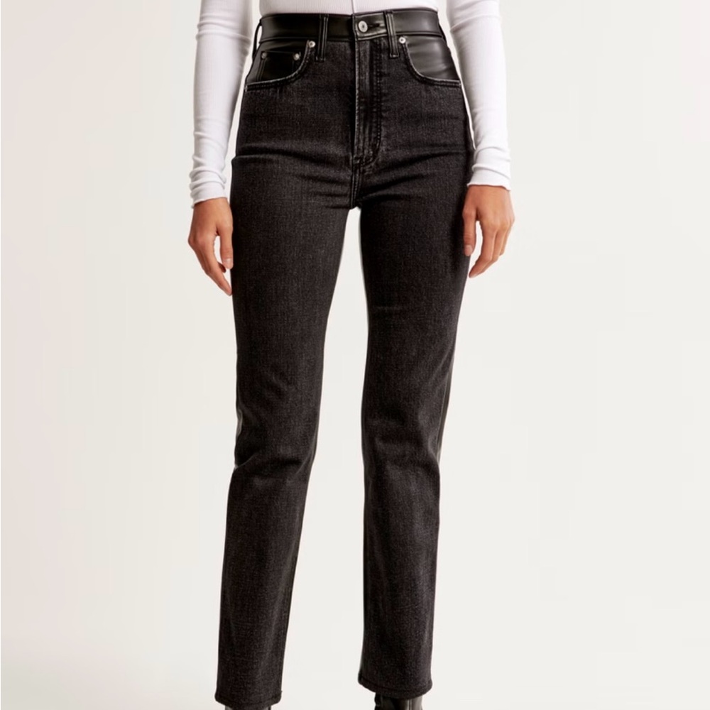Abercrombie Ultra High Rise Straight Ankle Leather Jean